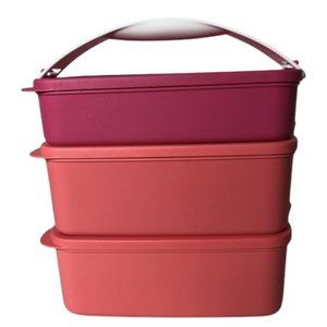Tupperware Click To Go Stackable Pack N Carry Lunch with Carrier Handle New